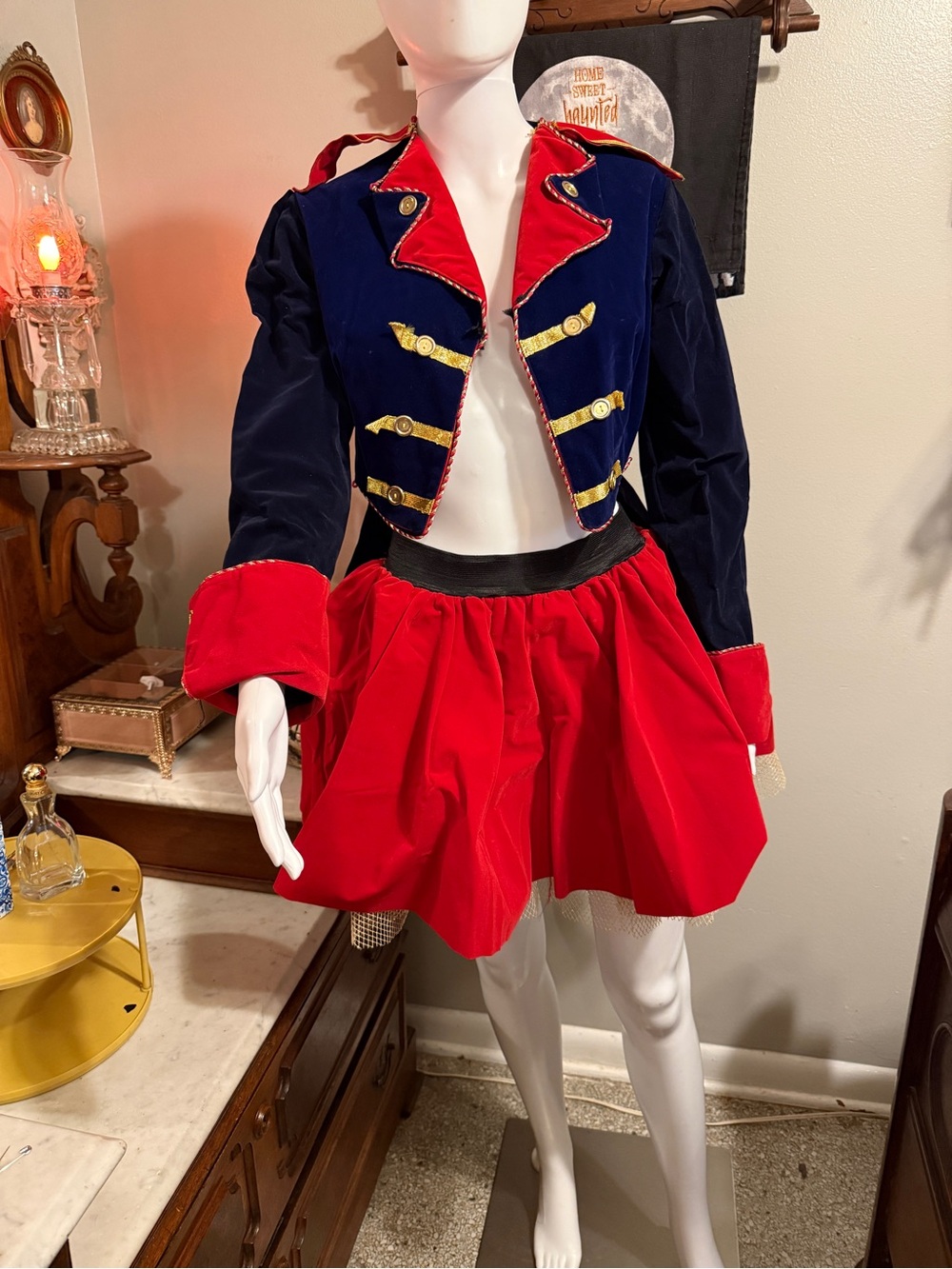 Women's Halloween Navy & Red Military-Style Cropped Jacket and Skirt Set Medium